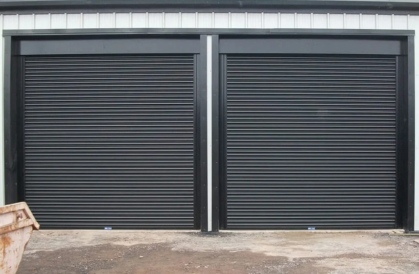 Motorized rolling shutter installation for commercial and industrial use